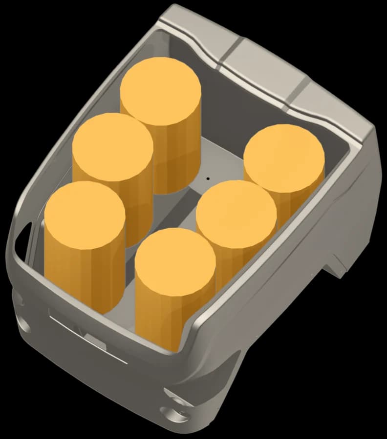 Six 10-litre milk cans in the CROC EV box, from the CAD